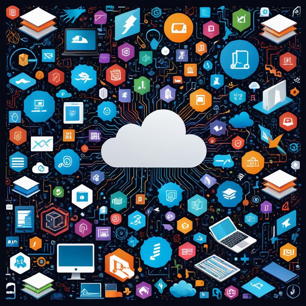 A vibrant collage of diverse free online resources, including icons representing e-books, cloud storage, design tools, coding platforms, and educational courses, all interconnected by a complex network of digital circuits and vibrant data streams. Emphasize the vastness and accessibility of digital resources. super-realistic. vibrant colors. futuristic design.